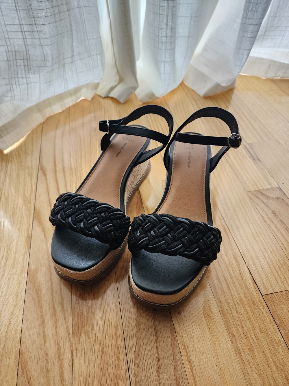 Time and Tru Black Woven Platform Ankle-Strap Sandals